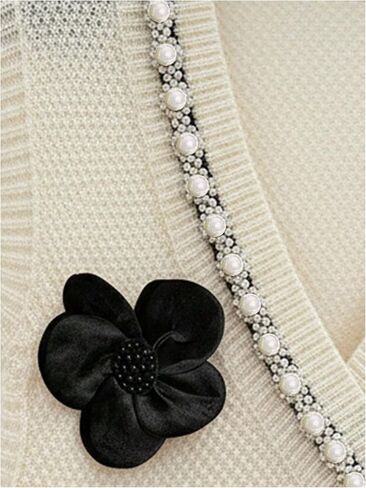 Women's 3 D Floral Pearl Sweater Vest V Neck Sleeveless Knit Vest Elegant Tops in Saudi Arabia
