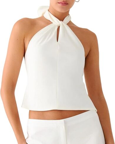 Women Twist Front Halter Top Scarf Keyhole Tie Back Silk Tops Sexy Open Back Summer Going Out Camisole in Saudi Arabia