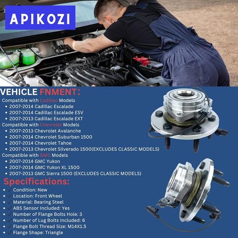 زوج محمل العجلة الأمامية ومجموعة المحور مناسب لسيارة Chevy Tahoe Silverado 1500 Avalanche Suburban، لكاديلاك إسكاليد، لسيارة GMC Yukon Sierra، 4WD، 2007-2014، 515096 in Kuwait