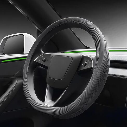 Tesla Model 3/Y Steering Wheel Cover (2016-2025+) - Gifts for Tesla Owners, Stretchable Elastic Silicone, Ultra Thin Non-Slip Grip, Universal Fit for Round/D-Shaped Wheels - Black in Saudi Arabia