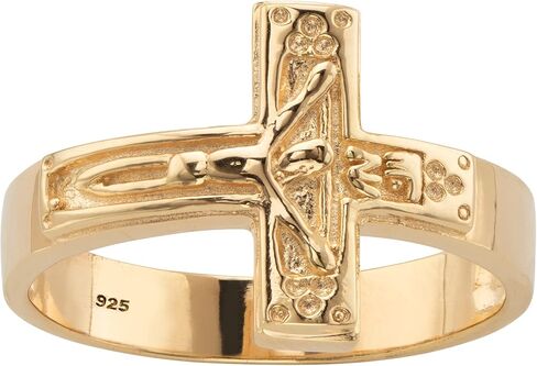 PalmBeach Men's Yellow Gold-plated Sterling Silver Horizontal Crucifix Cross Ring Sizes 8-13 in Saudi Arabia
