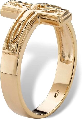 PalmBeach Men's Yellow Gold-plated Sterling Silver Horizontal Crucifix Cross Ring Sizes 8-13 in Saudi Arabia