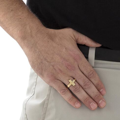 PalmBeach Men's Yellow Gold-plated Sterling Silver Horizontal Crucifix Cross Ring Sizes 8-13 in Saudi Arabia