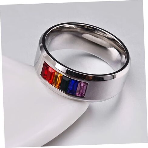 BESTYASH Eternal Rainbow Pride Ring Titanium Steel Finger Jewelry for Couples Accessory for Lgbtq Celebrations and Everyday Wear Multiple in Kuwait
