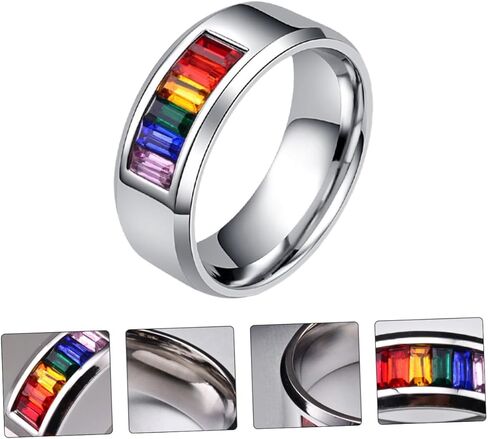 BESTYASH Eternal Rainbow Pride Ring Titanium Steel Finger Jewelry for Couples Accessory for Lgbtq Celebrations and Everyday Wear Multiple in Kuwait