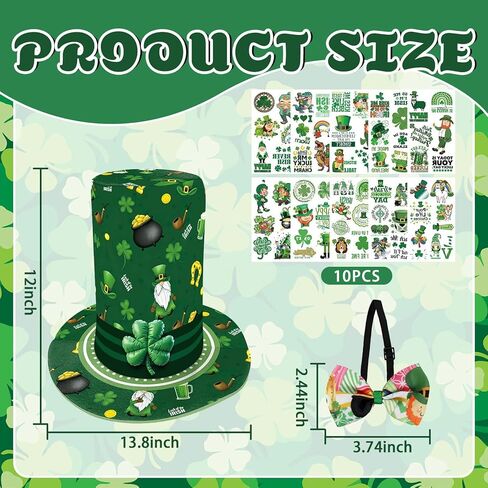 Simple polymer St Patrick's Day Hat with Bow Tie and Tattoo Leprechaun Hat irish Green Top Hat for Men and Women St Patricks Day Accessories in Kuwait