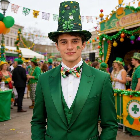 Simple polymer St Patrick's Day Hat with Bow Tie and Tattoo Leprechaun Hat irish Green Top Hat for Men and Women St Patricks Day Accessories in Kuwait