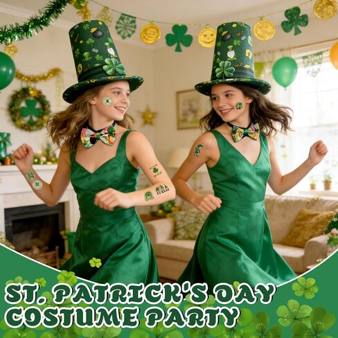 Simple polymer St Patrick's Day Hat with Bow Tie and Tattoo Leprechaun Hat irish Green Top Hat for Men and Women St Patricks Day Accessories in Kuwait