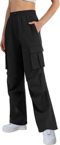 سروال كارجو حريمي من keriffe عالي الخصر كاجوال فضفاض باراشوت واسع الساق للمشي لمسافات طويلة مع 4 جيوب in Kuwait