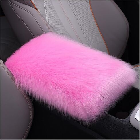 Fluffy Car Center Console Cover, Soft Flush Comfortable Vehicle Armrest Seat Storage Box Protector Pad, Furry Warm Auto Center Armrest Decoration Cushion Mat, Universal Fit (Light Pink) in Kuwait