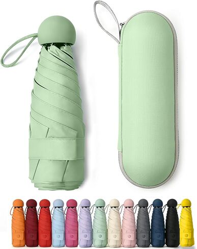 مظلة صغيرة للمحفظة مع حقيبة، أساسيات سفر قوية، حماية من أشعة الشمس فوق البنفسجية، خفيفة الوزن، مضغوطة يدويًا، جيب صغير يناسب حقيبة الظهر، للنساء والأطفال والرجال in Kuwait