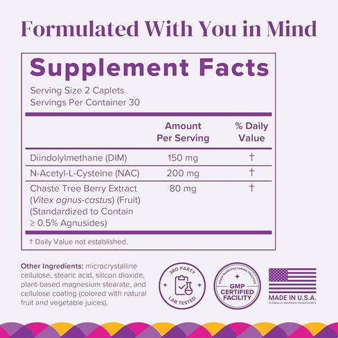 BariMelts Hormonal Balance+ with DIM, NAC & Chasteberry - 1 Month Supply (60 Caplets) - Post-Op Bariatric Supplement Supports Estrogen Metabolism and Hormonal Balance for Women in Kuwait
