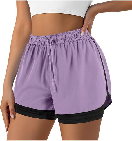 2 in 1 Running Shorts for Women Gym Yoga Workout Athletic Sports High Waisted Shorts with Liner Pockets in Saudi Arabia