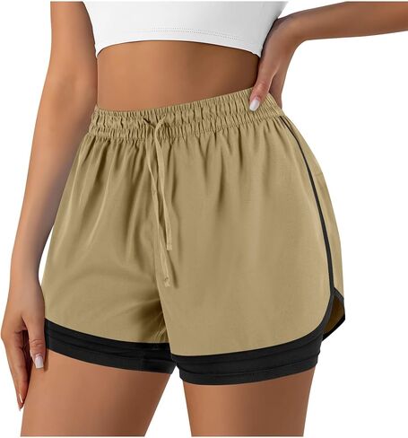2 in 1 Running Shorts for Women Gym Yoga Workout Athletic Sports High Waisted Shorts with Liner Pockets in Saudi Arabia