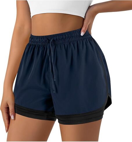 2 in 1 Running Shorts for Women Gym Yoga Workout Athletic Sports High Waisted Shorts with Liner Pockets in Saudi Arabia