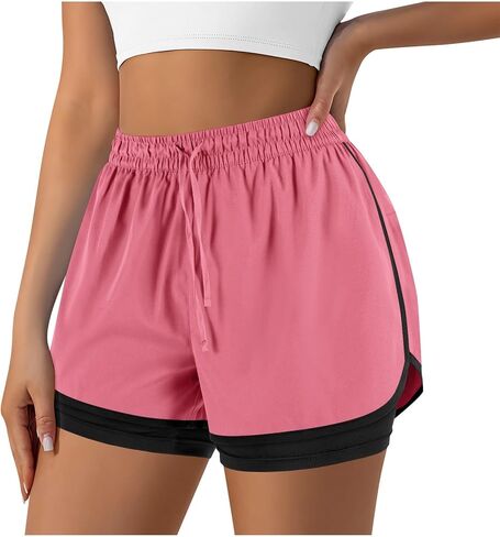 2 in 1 Running Shorts for Women Gym Yoga Workout Athletic Sports High Waisted Shorts with Liner Pockets in Saudi Arabia