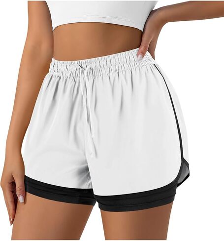 2 in 1 Running Shorts for Women Gym Yoga Workout Athletic Sports High Waisted Shorts with Liner Pockets in Saudi Arabia