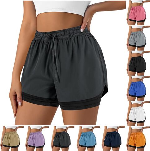 2 in 1 Running Shorts for Women Gym Yoga Workout Athletic Sports High Waisted Shorts with Liner Pockets in Saudi Arabia