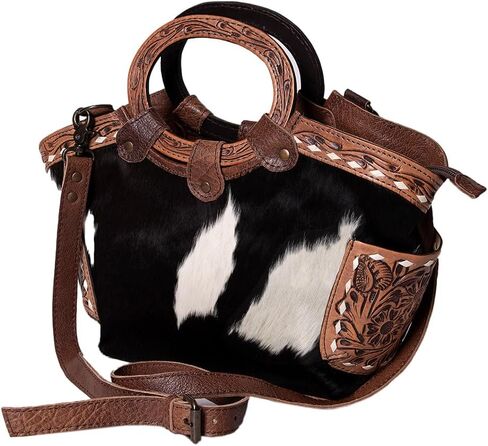 American Darling Cross body Bag Hair-On Cowhide Genuine Leather Western Purse with Hand Tooled Floral Carved Trim in Saudi Arabia