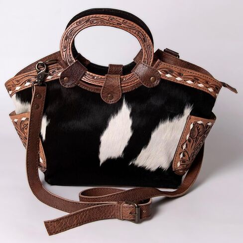 American Darling Cross body Bag Hair-On Cowhide Genuine Leather Western Purse with Hand Tooled Floral Carved Trim in Saudi Arabia