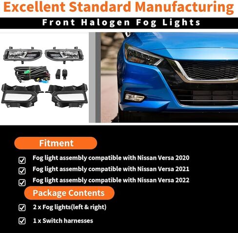 Pair Front Fog Lights Assembly Compatible with Versa 2020 2021 2022 Left and Right Side Fog Lamp w/Switch Harnesses Clear Lens 622575EE5A 622565EE5A NI2592139 NI2593139 in Saudi Arabia