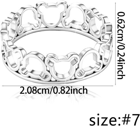 7 مقاسات - حلقة ماوس S925 من الفضة الاسترليني للنساء، خاتم مجوف كرتوني لطيف، مكعب زركونيا لامع، مجوهرات بسيطة أنيقة لصديقة زوجة ابنة، خاتم إصبع السبابة مقاس 6-10 in Kuwait