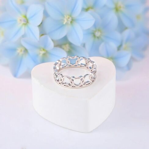 7 مقاسات - حلقة ماوس S925 من الفضة الاسترليني للنساء، خاتم مجوف كرتوني لطيف، مكعب زركونيا لامع، مجوهرات بسيطة أنيقة لصديقة زوجة ابنة، خاتم إصبع السبابة مقاس 6-10 in Kuwait