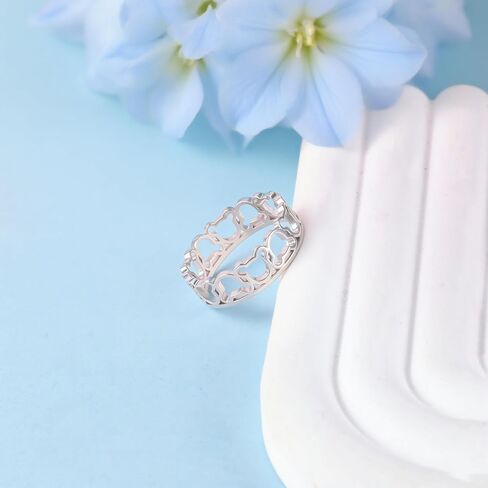 7 مقاسات - حلقة ماوس S925 من الفضة الاسترليني للنساء، خاتم مجوف كرتوني لطيف، مكعب زركونيا لامع، مجوهرات بسيطة أنيقة لصديقة زوجة ابنة، خاتم إصبع السبابة مقاس 6-10 in Kuwait