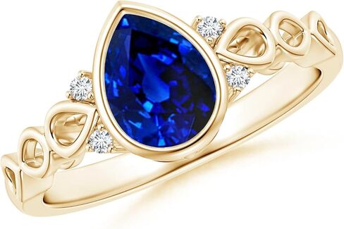 Angara Natural Blue Sapphire Ring for Women | Bezel Set Vintage Pear Sapphire Ring with Diamond Accents in 14K Solid Gold/Platinum | September Birthday, Gemstone Jewellery Gift in Saudi Arabia
