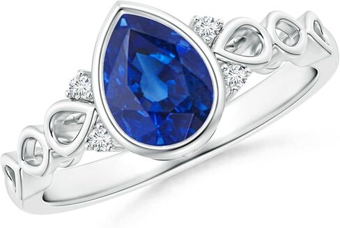 Angara Natural Blue Sapphire Ring for Women | Bezel Set Vintage Pear Sapphire Ring with Diamond Accents in 14K Solid Gold/Platinum | September Birthday, Gemstone Jewellery Gift in Saudi Arabia