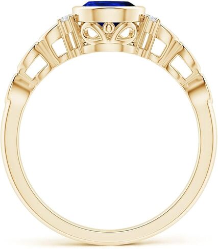Angara Natural Blue Sapphire Ring for Women | Bezel Set Vintage Pear Sapphire Ring with Diamond Accents in 14K Solid Gold/Platinum | September Birthday, Gemstone Jewellery Gift in Saudi Arabia