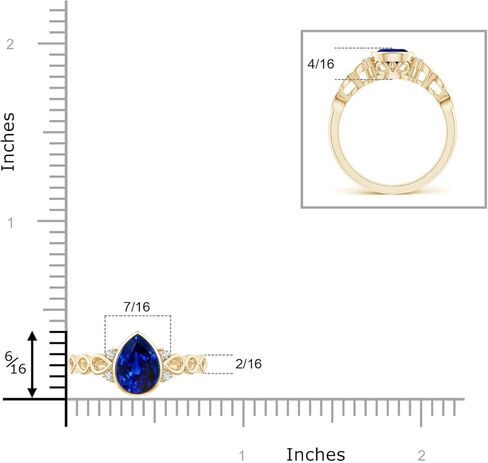 Angara Natural Blue Sapphire Ring for Women | Bezel Set Vintage Pear Sapphire Ring with Diamond Accents in 14K Solid Gold/Platinum | September Birthday, Gemstone Jewellery Gift in Saudi Arabia