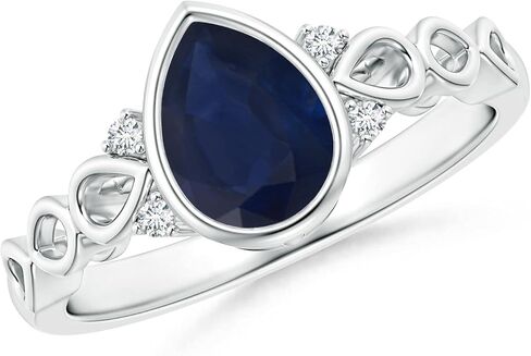 Angara Natural Blue Sapphire Ring for Women | Bezel Set Vintage Pear Sapphire Ring with Diamond Accents in 14K Solid Gold/Platinum | September Birthday, Gemstone Jewellery Gift in Saudi Arabia