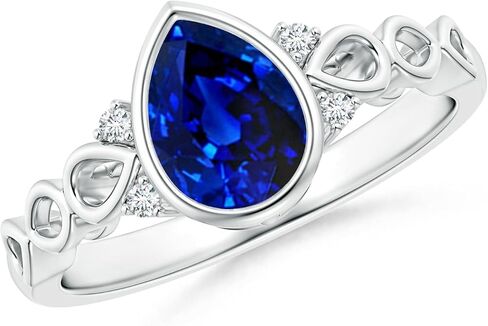 Angara Natural Blue Sapphire Ring for Women | Bezel Set Vintage Pear Sapphire Ring with Diamond Accents in 14K Solid Gold/Platinum | September Birthday, Gemstone Jewellery Gift in Saudi Arabia