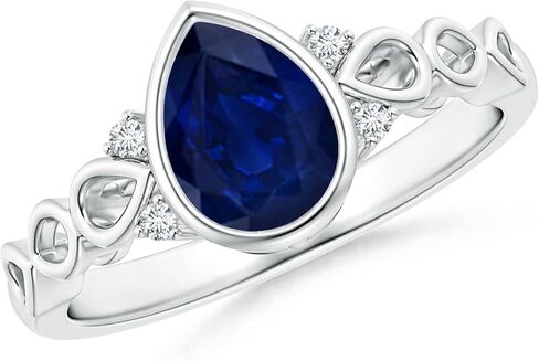 Angara Natural Blue Sapphire Ring for Women | Bezel Set Vintage Pear Sapphire Ring with Diamond Accents in 14K Solid Gold/Platinum | September Birthday, Gemstone Jewellery Gift in Saudi Arabia
