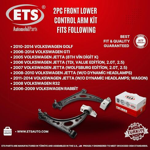 ETS 2Pc Front Left & Right Lower Control Arm & Ball Joint (Cast Iron) kit RK620140 RK620142 Fits Volkswagen Eos 2007-2014, Golf 2010-2014, GTI 2006-2013, Jetta 2006-2014, Audi A3/A3 Quattro 2006-2009 in Saudi Arabia