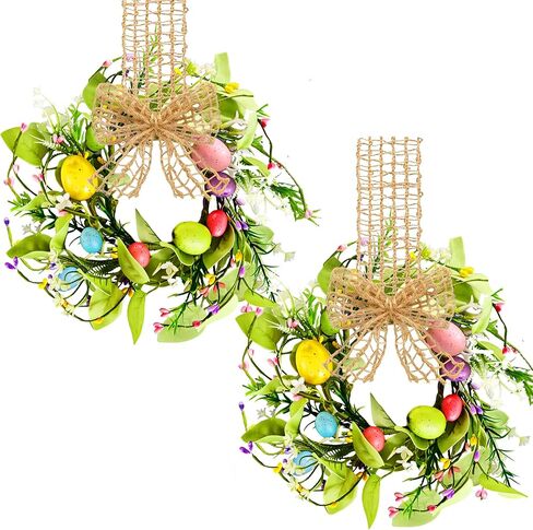 قطعتان من إكليل الربيع الصغير لخزانة المطبخ - إكليل بيض زهري مقاس 9.84 بوصة مع قوس شريطي، ديكور مزرعة للنافذة، والباب الأمامي، وقطعة مركزية للطاولة in Kuwait