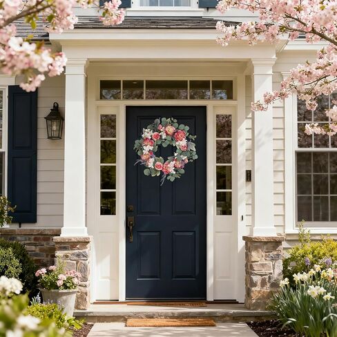 Pink Peony Wreath, Spring Wreaths for Front Door, Wall, Window - 25 inch Artificial Floral Wreath with Hydrangea, Eucalyptus, Summer Wreath for Indoor Outdoor Home, Wedding, Mother’s Day Decor in Saudi Arabia