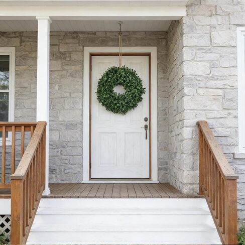 24 Inch Artificial Boxwood Wreath for Front Door – Lush Green Leaf Wreath for All Seasons, Faux Boxwood Door Decor for Farmhouse, Porch, Wall, and Indoor Outdoor Home Decoration (1, 24 Inch) in Kuwait