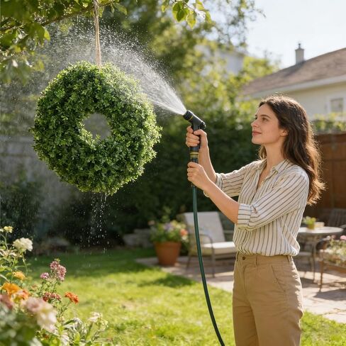 24 Inch Artificial Boxwood Wreath for Front Door – Lush Green Leaf Wreath for All Seasons, Faux Boxwood Door Decor for Farmhouse, Porch, Wall, and Indoor Outdoor Home Decoration (1, 24 Inch) in Kuwait