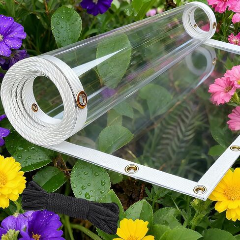 قماش القنب الشفاف مقاس 8 × 10 أقدام، قماش القنب الشفاف مقاس 14 مل شديد التحمل مقاوم للماء مع حلقات سميكة من القماش المشمع الفينيل الشفاف من البولي فينيل كلورايد غطاء قماش القنب الخارجي للفناء والشرفة وبيوت الدجاج in Kuwait