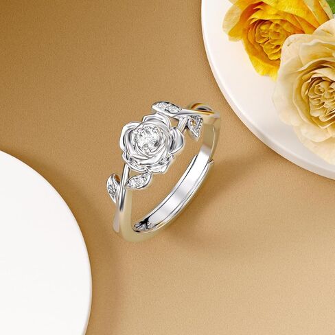 Diamond Rose Open Ring for Women 925 Sterling Silver Rose Flower Adjustable Finger Rings Jewelry Birthday Anniversary Christmas Gifts for Mom Wife Lover Girlfriend Her in Saudi Arabia