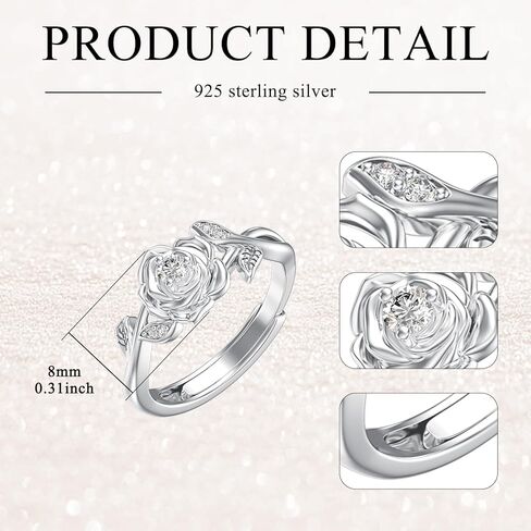 Diamond Rose Open Ring for Women 925 Sterling Silver Rose Flower Adjustable Finger Rings Jewelry Birthday Anniversary Christmas Gifts for Mom Wife Lover Girlfriend Her in Saudi Arabia