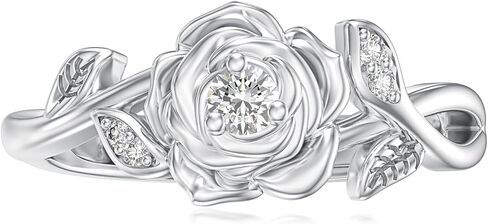 Diamond Rose Open Ring for Women 925 Sterling Silver Rose Flower Adjustable Finger Rings Jewelry Birthday Anniversary Christmas Gifts for Mom Wife Lover Girlfriend Her in Saudi Arabia