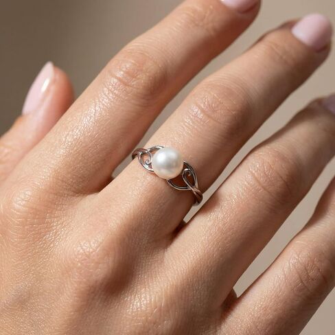 The Pearl Source 8-9mm Genuine White Freshwater Cultured Pearl Sandy Ring for Women in Saudi Arabia