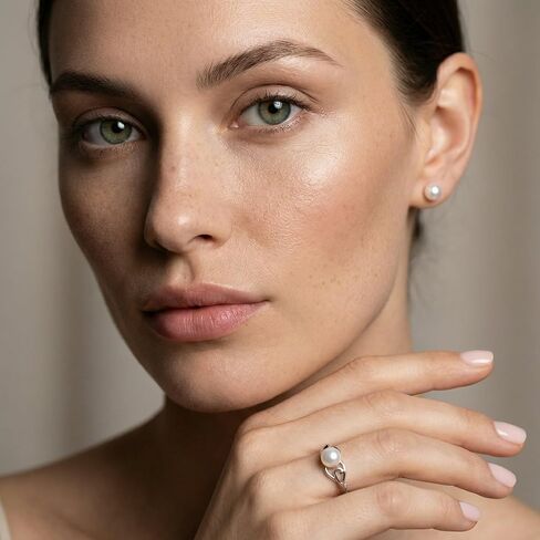 The Pearl Source 8-9mm Genuine White Freshwater Cultured Pearl Sandy Ring for Women in Saudi Arabia