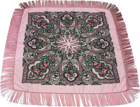 Womans Russian Style Wool Luxury Unique Large Babushka Shawl Wraps Scarves with Fringe (Pink) in Saudi Arabia