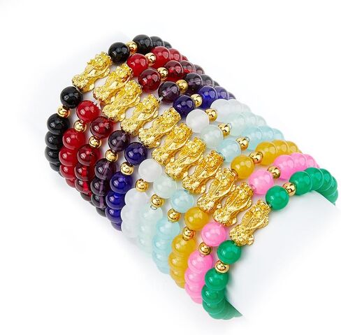 SUPERFINDINGS 11Pcs 11 Colors Feng Shui Bracelets Colorful Pixiu Bracelet Chinese Pixiu Charm Bracelet Beautiful Round Beaded Stretch Bracelets Birthday Friendship Gifts for Women in Saudi Arabia