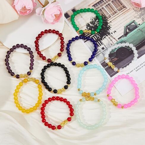 SUPERFINDINGS 11Pcs 11 Colors Feng Shui Bracelets Colorful Pixiu Bracelet Chinese Pixiu Charm Bracelet Beautiful Round Beaded Stretch Bracelets Birthday Friendship Gifts for Women in Saudi Arabia