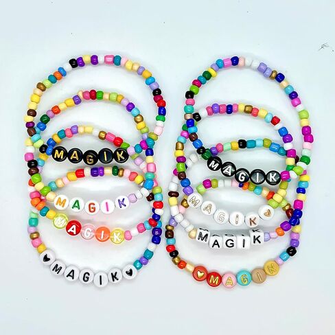 Magik 2 Pack Handmade Custom Name Seed Bead Bracelet or Anklet - Mama Stretch Beaded Bracelet for Women, Girls | Thoughtful Holiday Christmas, Mother's Day, Birthday Gift in Kuwait